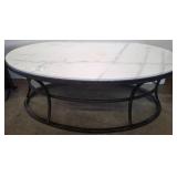Oval Marble Top Table with Metal Frame
