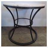 Marble-Top Metal Accent Table with Glass Shelf