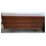 Mid-Century Modern Nine-Drawer Wooden Dresser