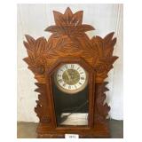 Carved Wood Mantel Clock with Leaf Motif