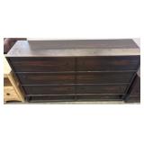 Dark Wood Dresser with Six Drawers and Mirror