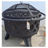 Metal Fire Pit with Mesh Cover and Grate r3 outsid