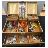 Gold-Toned Jewelry Box With Assorted Costume Jewel