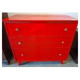 Red Painted Three-Drawer Wooden Dresser