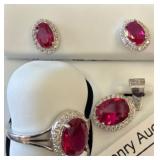 Sterling Silver Jewelry Set with Red Gemstones