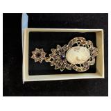 Gold-Tone Cameo Pendant with Gemstone Accents