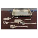 Pyrex Dish with Silver-Plated Stand and Utensils