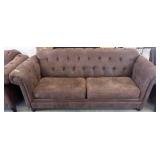 Brown Tufted Sofa with Rolled Arms, 91in
