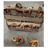 Pioneer Express Bag and Two Carved Camel Figures