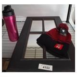 Beanie, Water Bottle, and Framed Window Panel