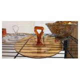Amber and Clear Glass Serving Platters and Bowl