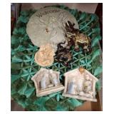 Decor Items Including Figurines and Welcome Plaque