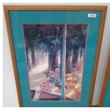 Framed Market Scene Print with Teal Matting