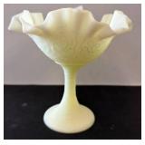 Fenton Custard Glass Compote with Ruffled Edge