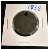 1838 Large Cent in Cardboard Holder