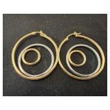 14K Gold Double Hoop Drop Earrings