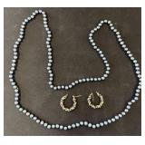 Black Pearl Necklace and Hoop Earrings Set