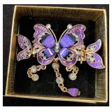 Purple Butterfly Brooch with Rhinestone Accents