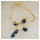 Gold-Tone Necklace with Blue and Clear Stones