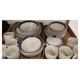 Estate Stoneware Dish Set with Blue Trim