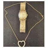 Gold tone ï¿½ Watch and Heart Pendant Necklace