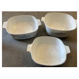 Three CorningWare Casserole Dishes