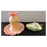 Fenton Glass Vase With Plate and Floral Dish