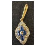 14K Gold Pendant With Blue and Clear Stones