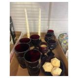Ruby Red Avon Glassware and Candleholders