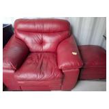 Red Leather Armchair With Matching Ottoman c2