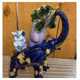 Ceramic Elephant Vase with Leaf and Baby Accent