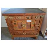 Wooden Chest with Brass Hardware and Stone Top