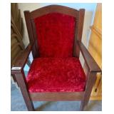 Wooden Armchair with Red Upholstery