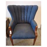 Blue Upholstered Armchair with Wood Frame