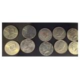 10 assorted Kennedy Half Dollar Coins