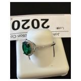 Sterling Silver Ring with Oval Green Stone