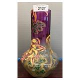 Purple Glass Vase with Raised Floral Decoration