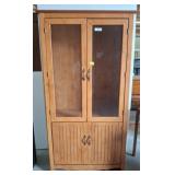 Wooden Cabinet with Shelves & Glass Paneled Doors