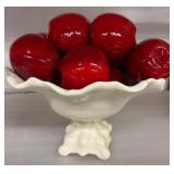 White Ceramic Compote with Fixed Red Fruit