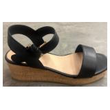 Black Cork-Wedge Sandals in Size 8