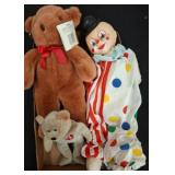 Plush Bears And Vinyl Clown Doll