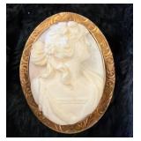14K Gold Framed Cameo Brooch