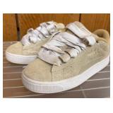 Beige Puma Suede Sneakers with White Laces