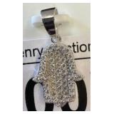 Hamsa Hand Pendant in 925 Silver with Stones
