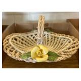 Woven Ceramic Basket with Floral Accents