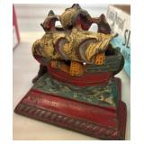 Cast Iron Ship Bookends with Painted Details