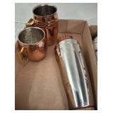 Copper Mugs and Stainless Steel Cocktail Shaker