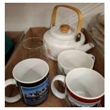 Ceramic Teapot and Assorted Mugs