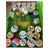 Green Plastic Sewing Box with Threads and Bobbins