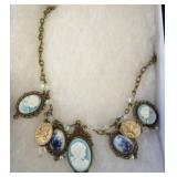 Multi-Cameo Necklace with Brass Chain